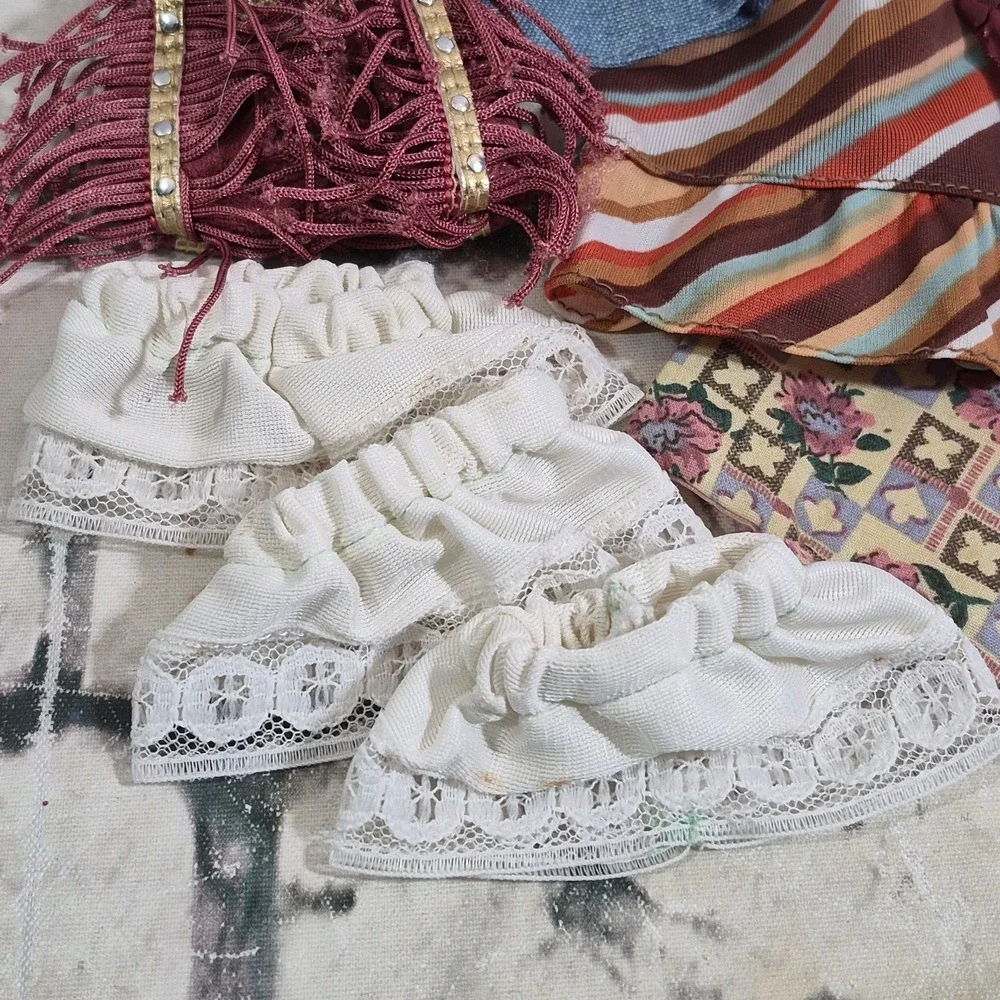 Vintage Barbie Clothes Accessories Lot Dresses Picnic Blanket Lace Shorts Tea